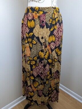 Options Melrose Button Front Midi Skirt 90's African Tribal Print 18W 1X Stretch